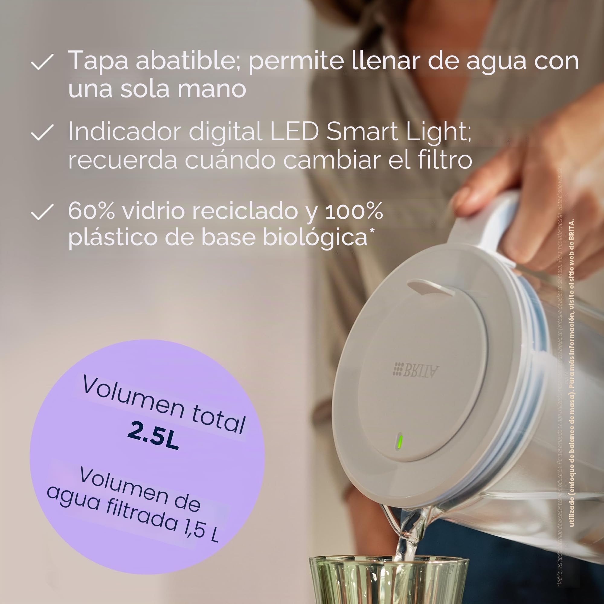 BRITA Jarra de agua de cristal, 1 filtro Maxtra Pro All-In-1, azul claro, 2,5 L