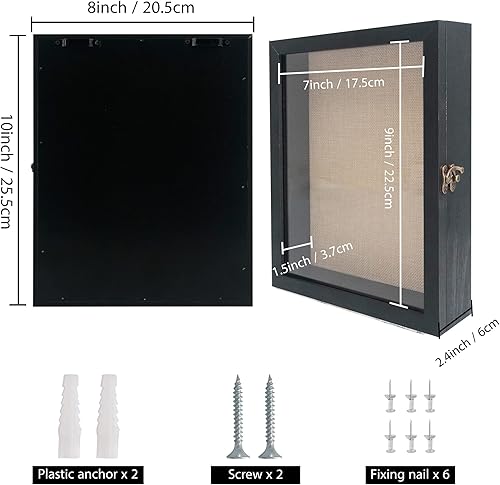 Miniatura 10 de GraduationMall Marco de caja de sombra de 11 x 14 pulgadas, vitrina de vidrio de madera maciza con parte trasera de lino y 6 alfileres, profundidad
