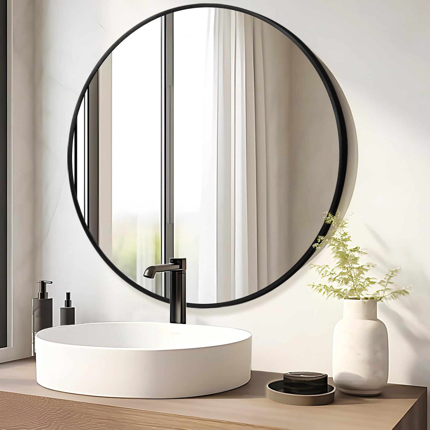 Fabuday Black Round Mirror for Wall 26 inch - Circle Mirror for Bathroom, Entryway, Living Room, Hallway, Vanity Decor, Big Matte Metal Frame Mirrors