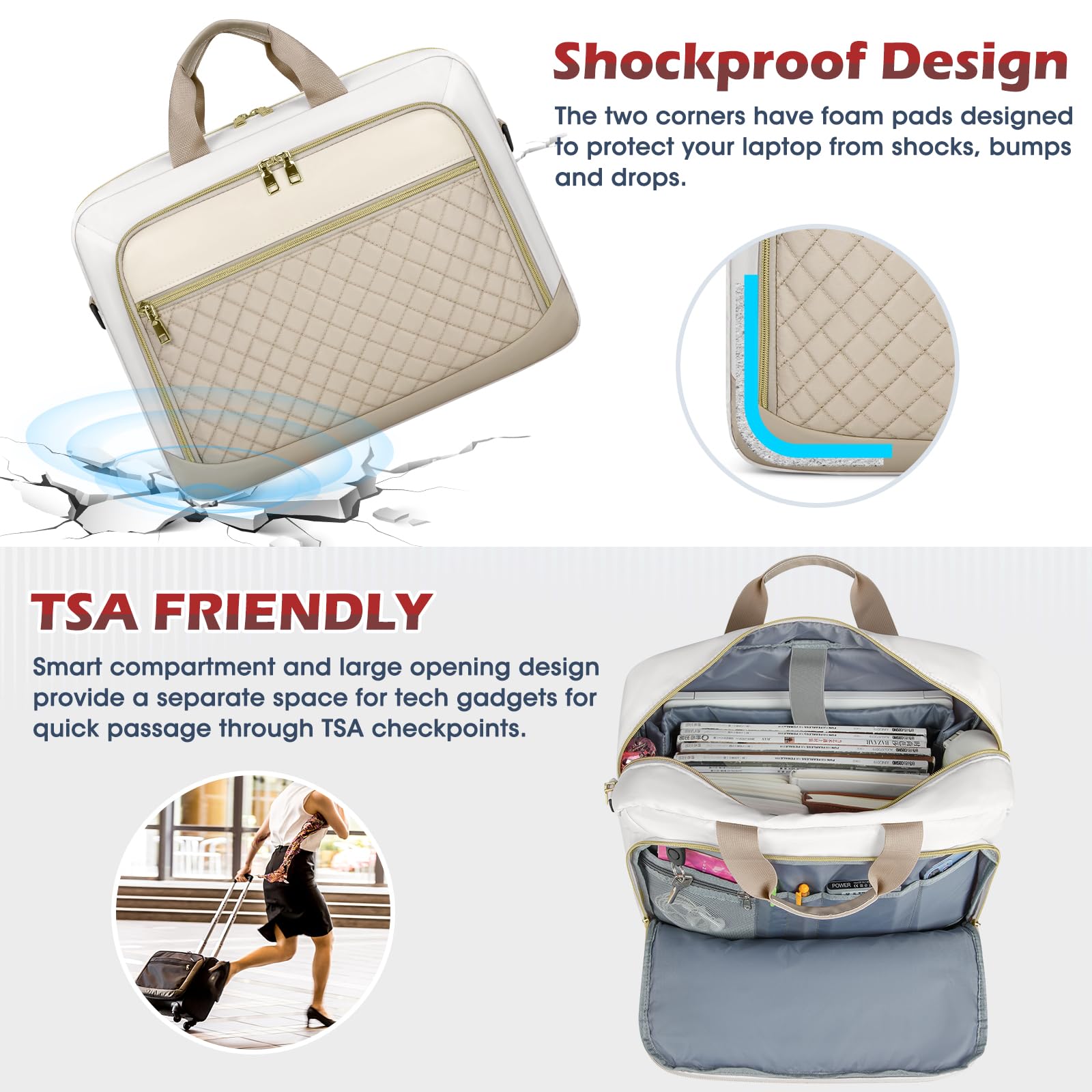 NEWHEY Borsa Porta PC 17.3 Pollici Borsa da Lavoro Donna Impermeabile Borsa Computer Grande Borsa Messenger Valigetta Portadocumenti Tracolla per Ufficio, Università, Scuola,Cachi e beige