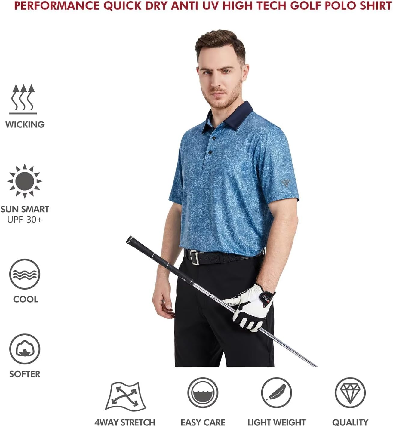 Golf Shirts for Men Dry Fit Short Sleeve Print Performance Moisture Wicking Polo Shirt - Image 5