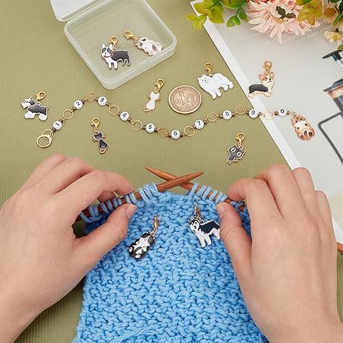 Miniatura 3 de BENECREAT Cadena de contador de filas de acrílico para tejer con cuentas de aleación esmaltada y marcadores de puntada de bloqueo para tejer tejer