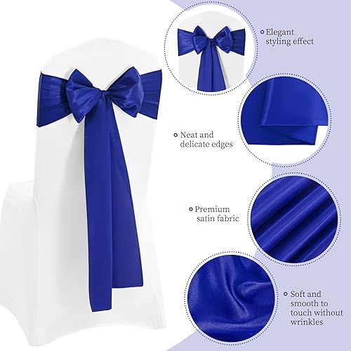 Miniatura 4 de 72 cintas de satén para sillas de recepción de boda, decoración universal azul real, suministros de lazos para la parte trasera de la silla, cintas