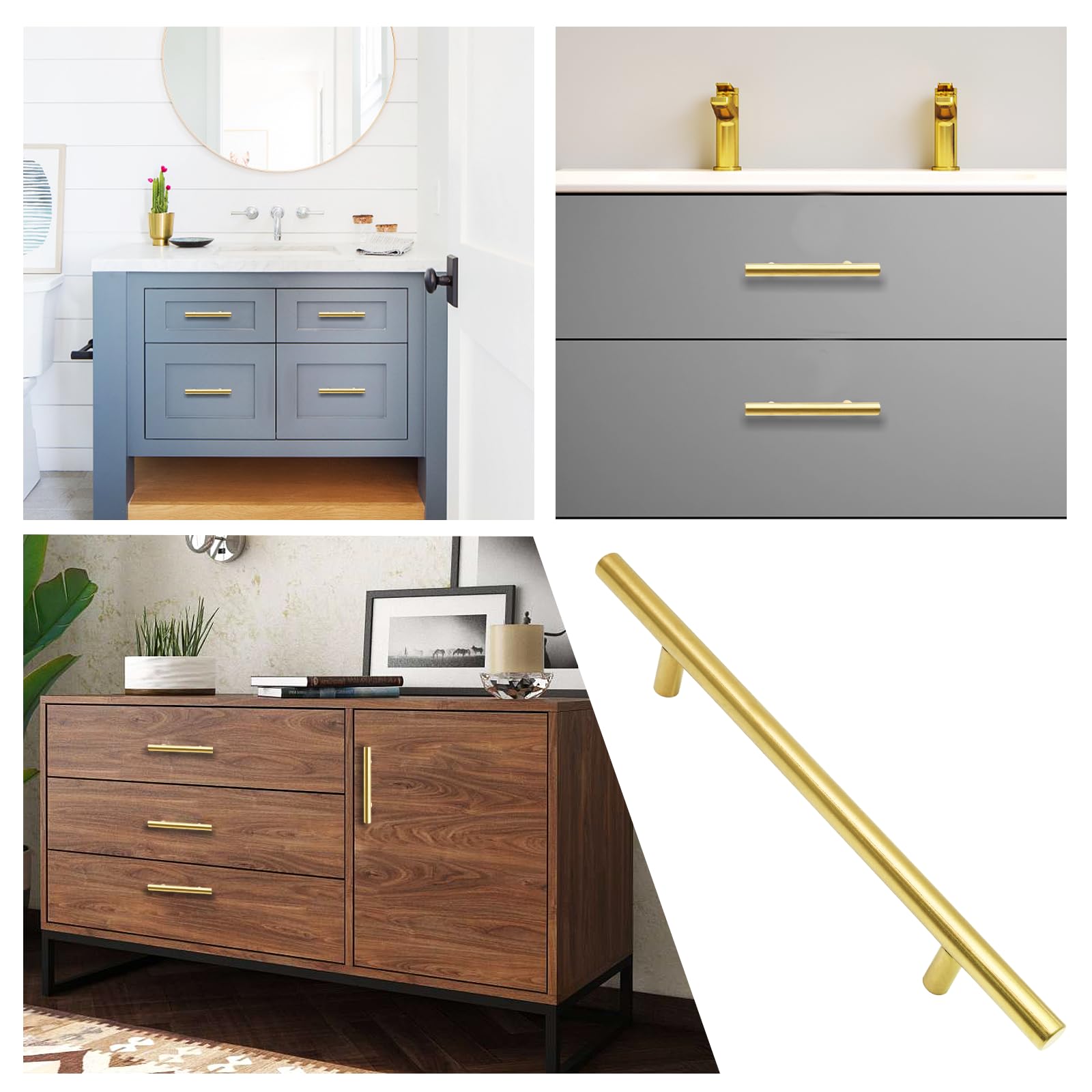 Cjueiom 6 Pack Gold Cupboard Handles 128mm Hole Center T Bar Handles - Image 4