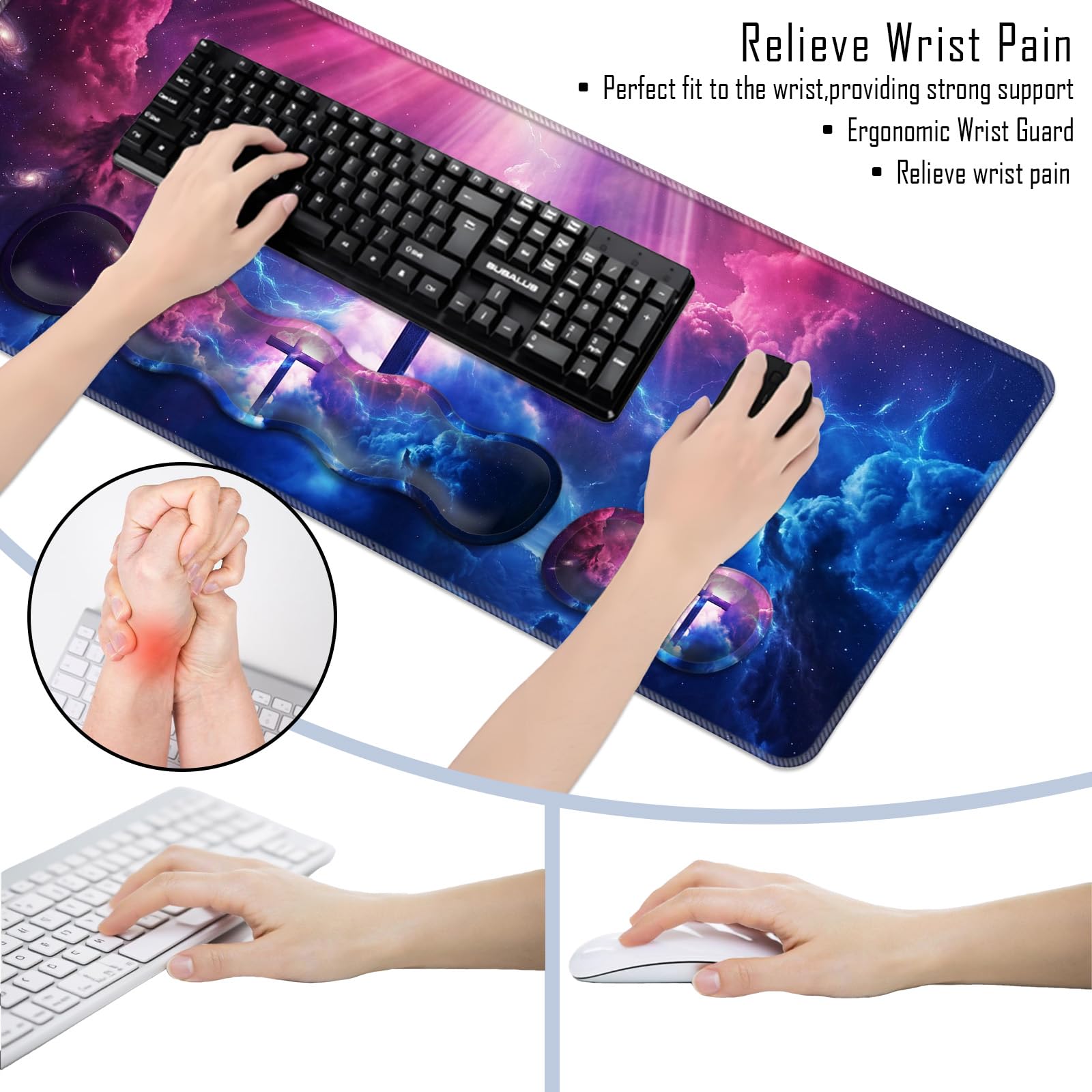 TGFEWYTJYJ - Tappetino per mouse da gioco esteso, in memory foam, ergonomico, con poggiapolsi, grande tappetino da scrivania con bordi cuciti, base antiscivolo, per casa e ufficio, motivo: croce