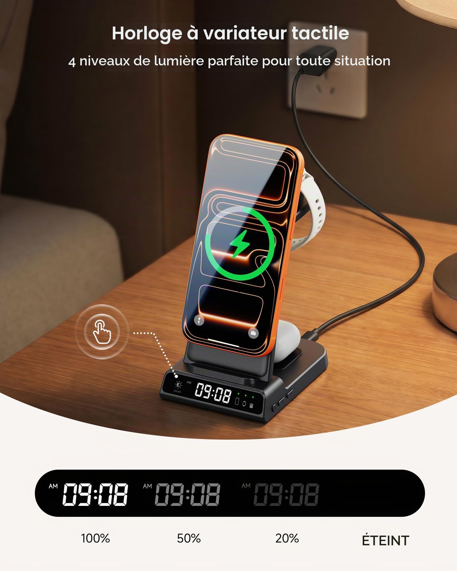 Chargeur pour Garmin Watch, Chargeur Induction Magnétique pour iPhone 17 16 15 14, Station de Charge 3 en 1 pour Garmin Fenix, Venu, Forerunner, Vivoactive, Instinct, AirPods Pro 3/4 (Not Adapter)