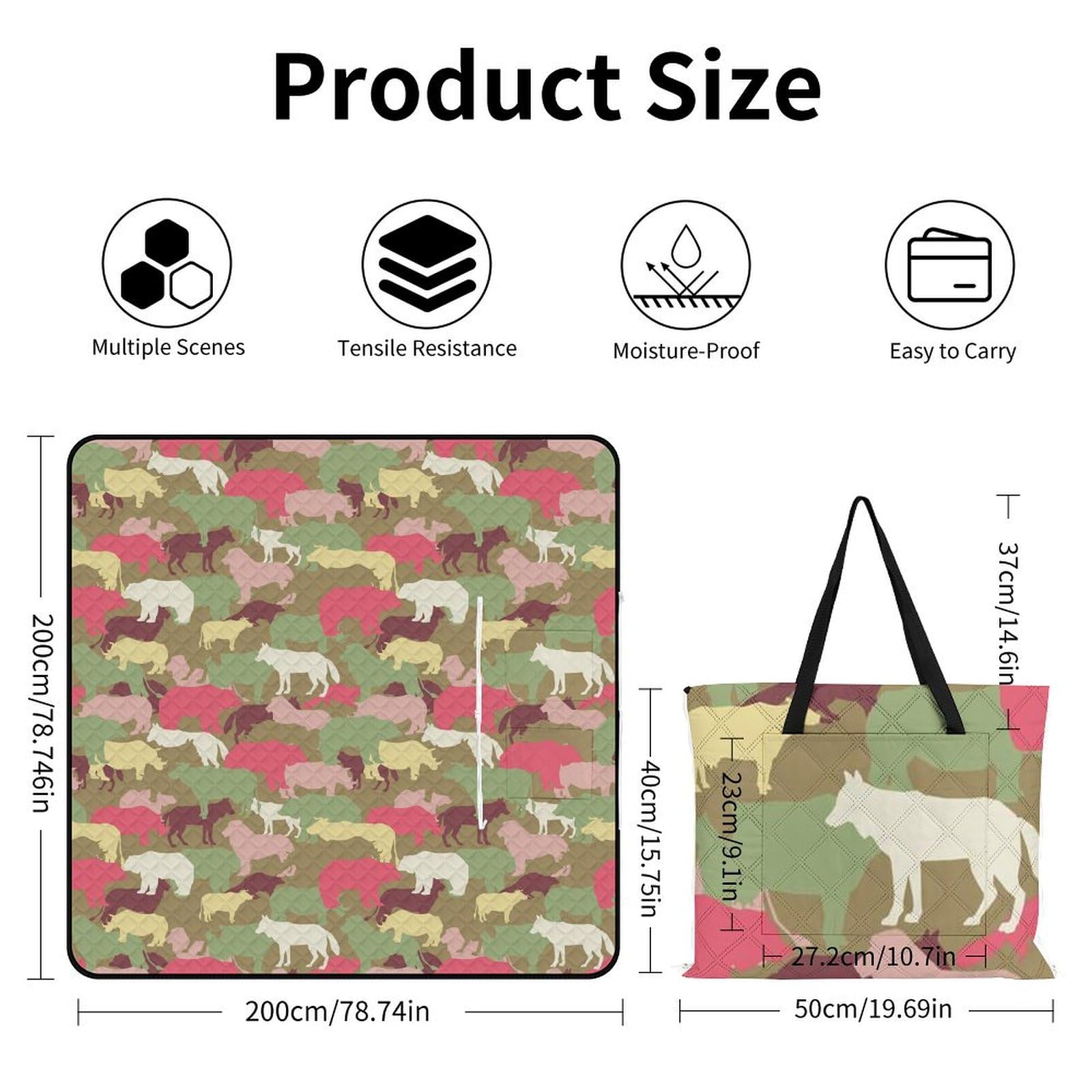3D Impression Animaux Sauvages déguisés Couverture Pique Nique Tapis De Plage Anti Sable Matelas De Plage Plaid Pique Nique pour Camping, Parc, Jardin, Plage 200x200cm