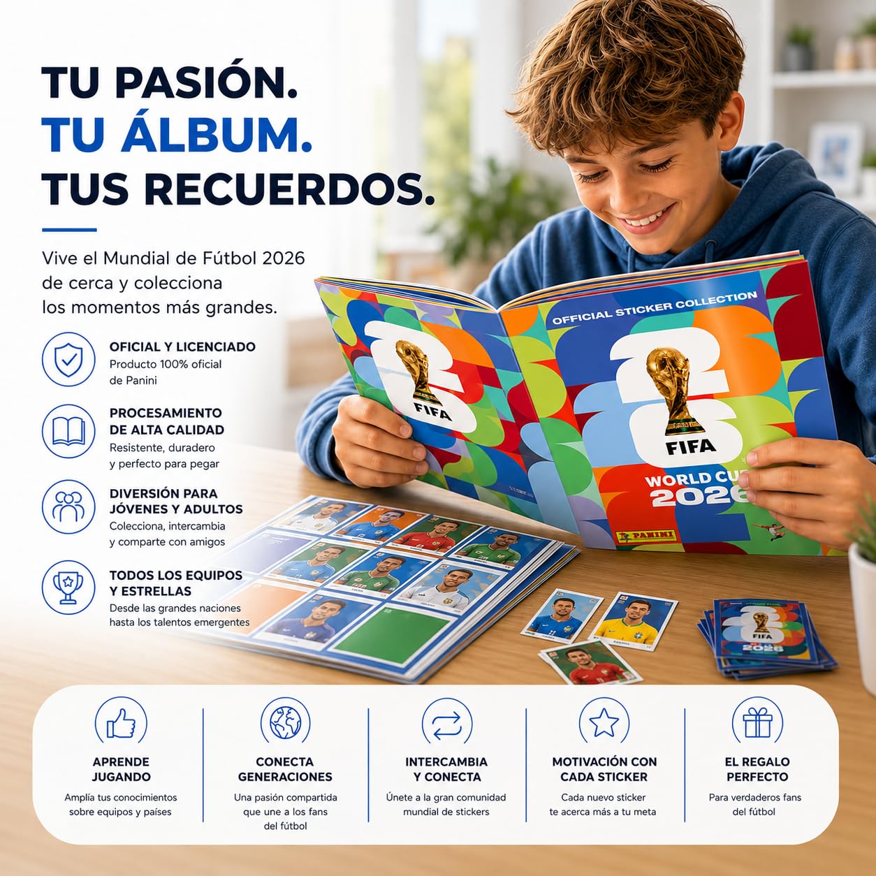 Set de cromos y álbum Panini del Mundial 2026 - Copa del Mundo 2026 - Fútbol - con calendario (álbum de intercambio)