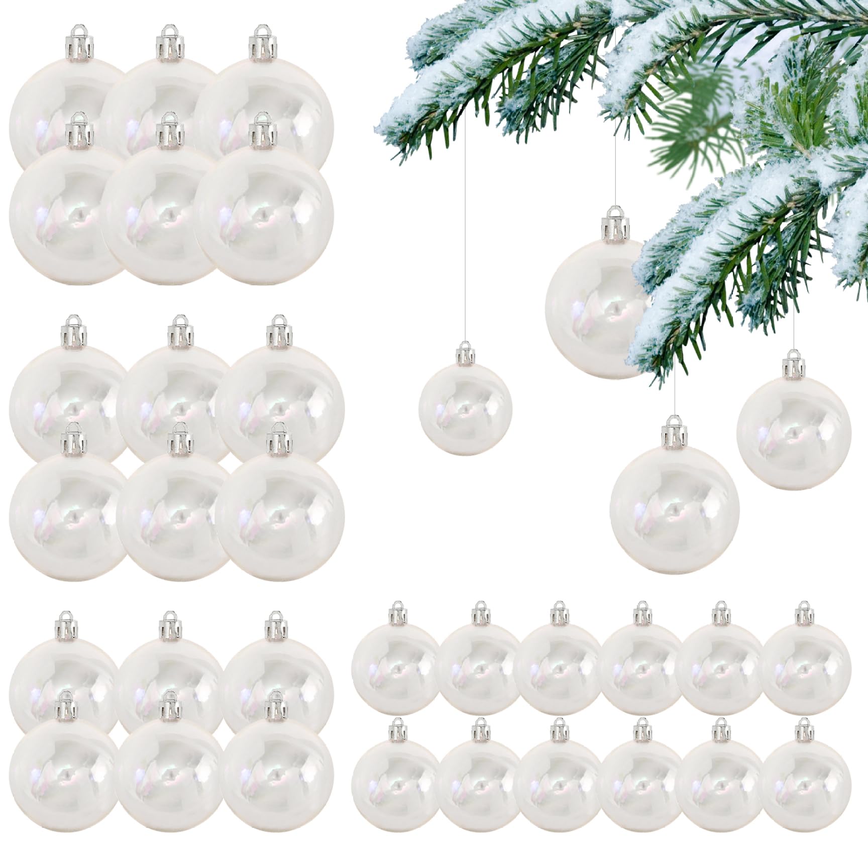 Mini adornos iridiscentes, bolas de adornos iridiscentes, 30 piezas de bolas de Navidad transparentes, 4 tamaños diferentes, colgantes, rellenables para árbol de Navidad, decoración de fiestas navide