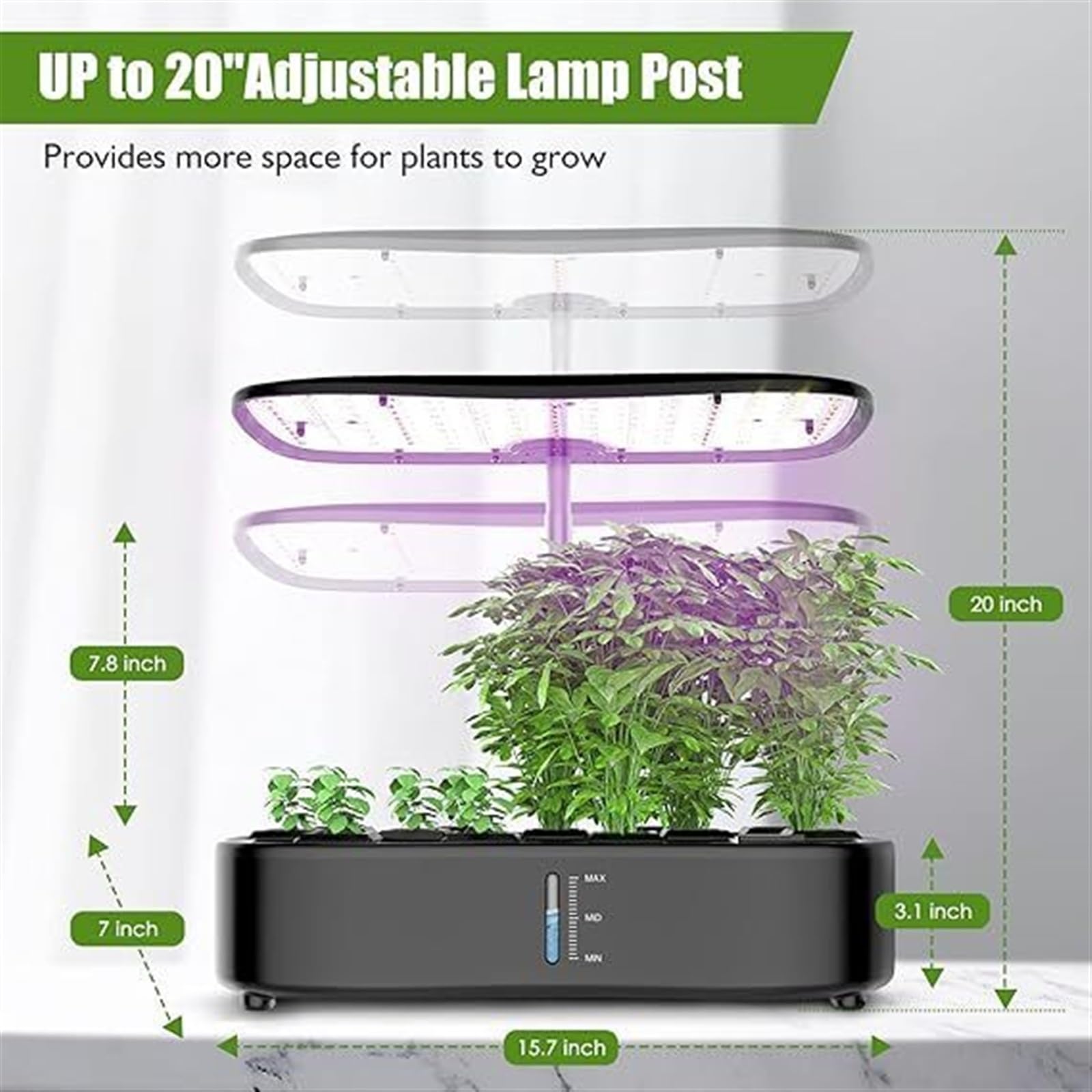 Grow Light, Kit de sistema de cultivo hidropónico, kit de jardín de hierbas inteligente de 12 cápsulas for interior, jardín de interior, con LED de cultivo de 24 W, color negro
