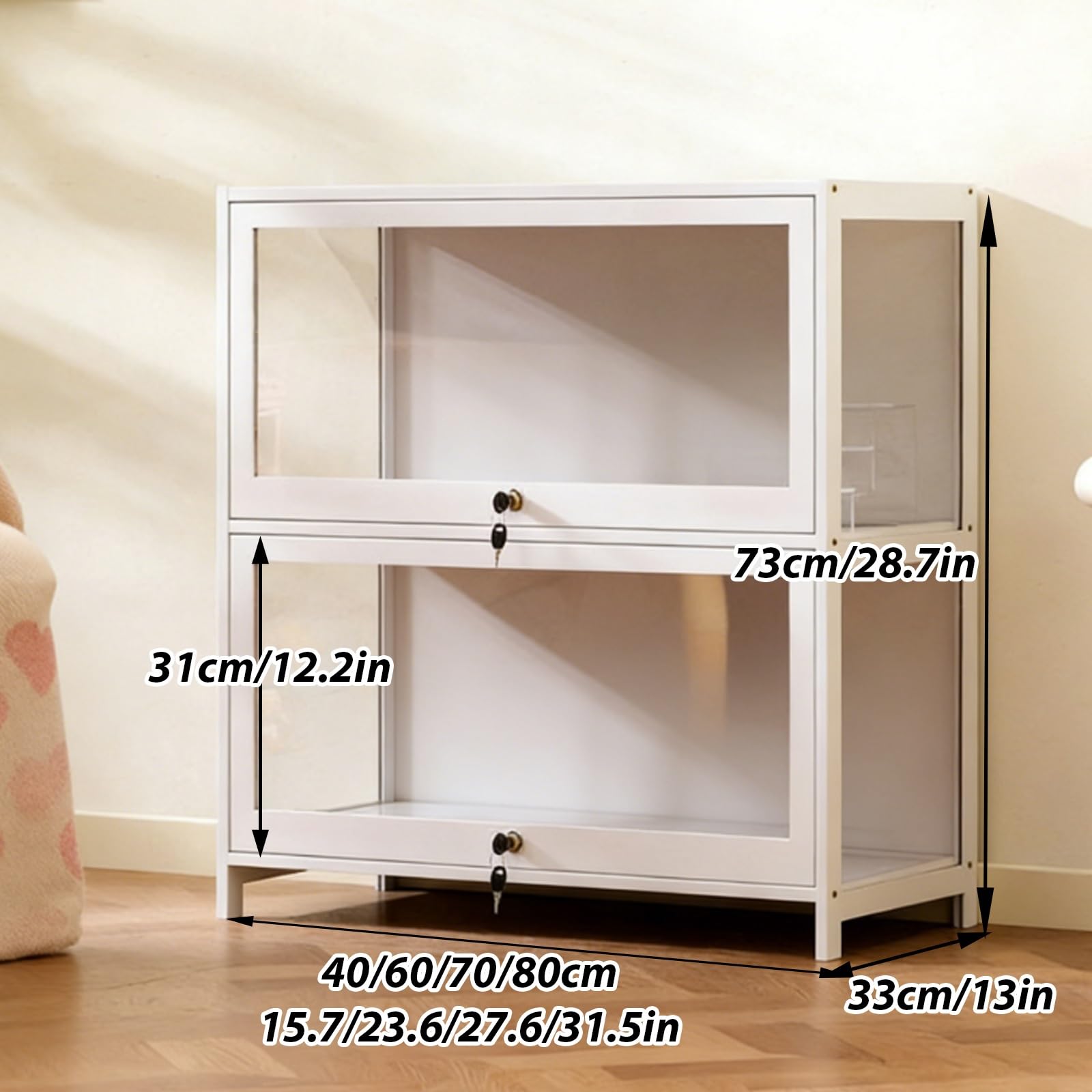 Stylowa wielopoziomowa witryna z zamykanymi drzwiami akrylowymi - bezpieczne przechowywanie do salonu, sypialni i gabinetu - nowoczesny design z klapką i eleganckie rozwiązanie regałowe