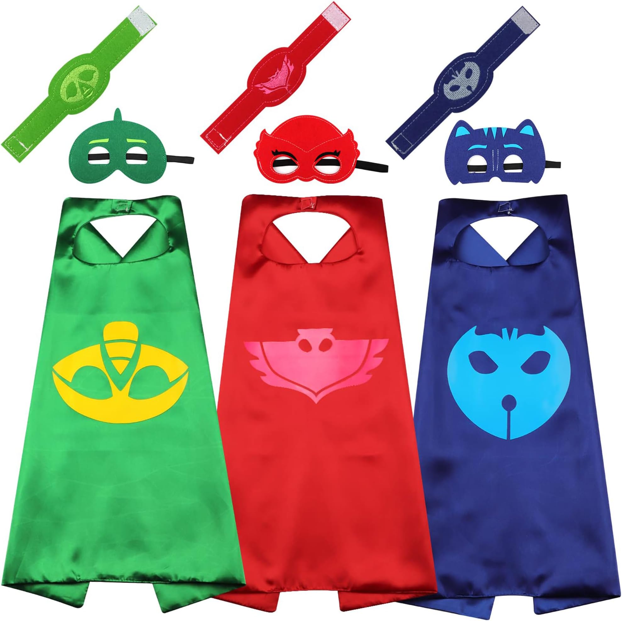 Superhero Capes & Masks Bulk Set for Kids 2-12 – Satin Capes, Felt Masks, Bracelets, Dress Up Costumes, Party Favors