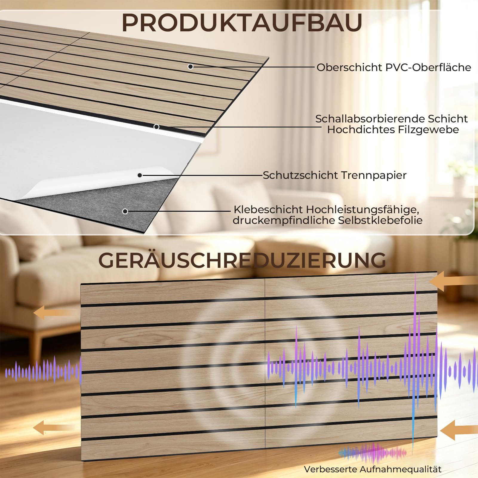 4 sztuki paneli akustycznych, samoprzylepne, 120 x 55 cm