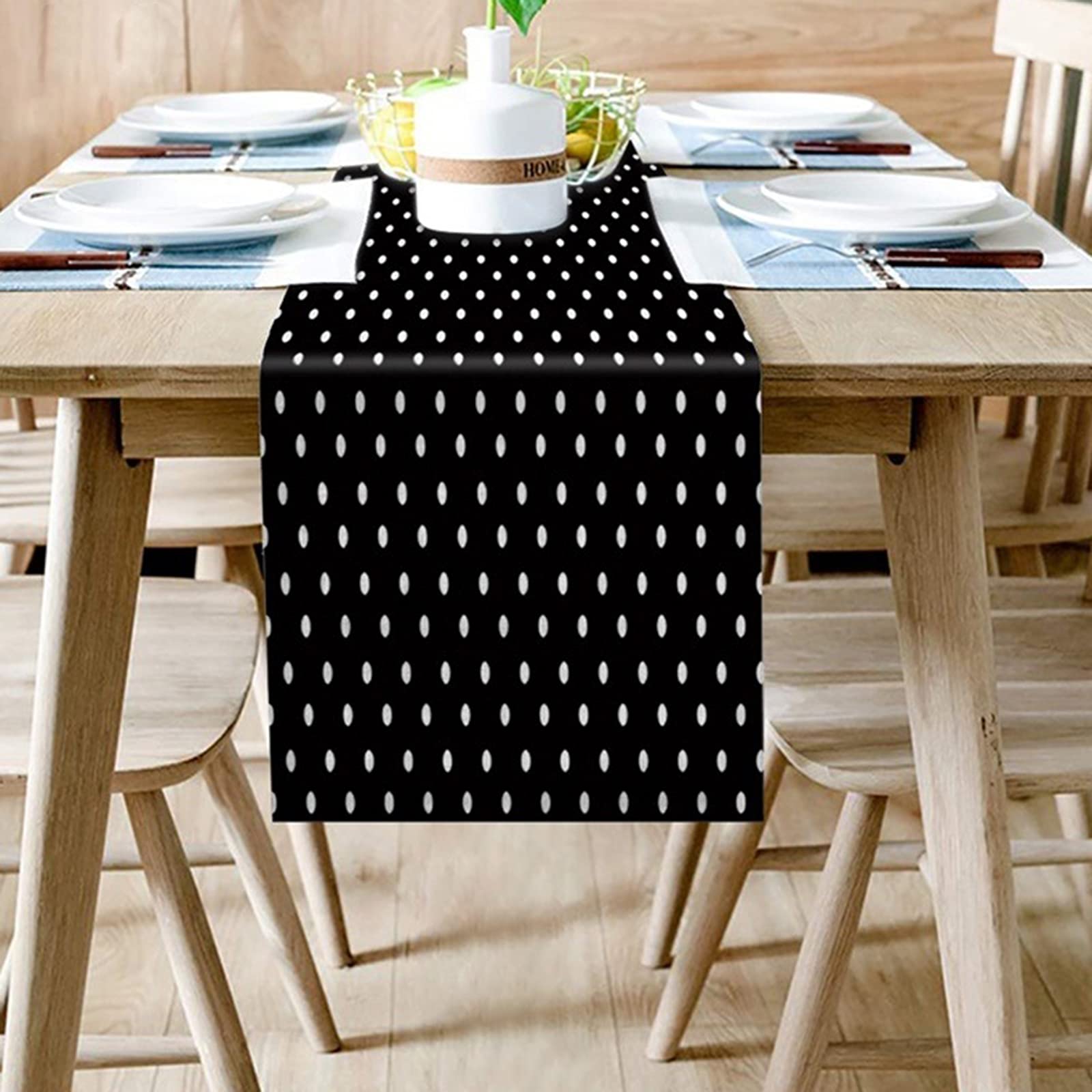 Chemin de table noir à pois KnSam pour sublimer vos dîners et tables de thé