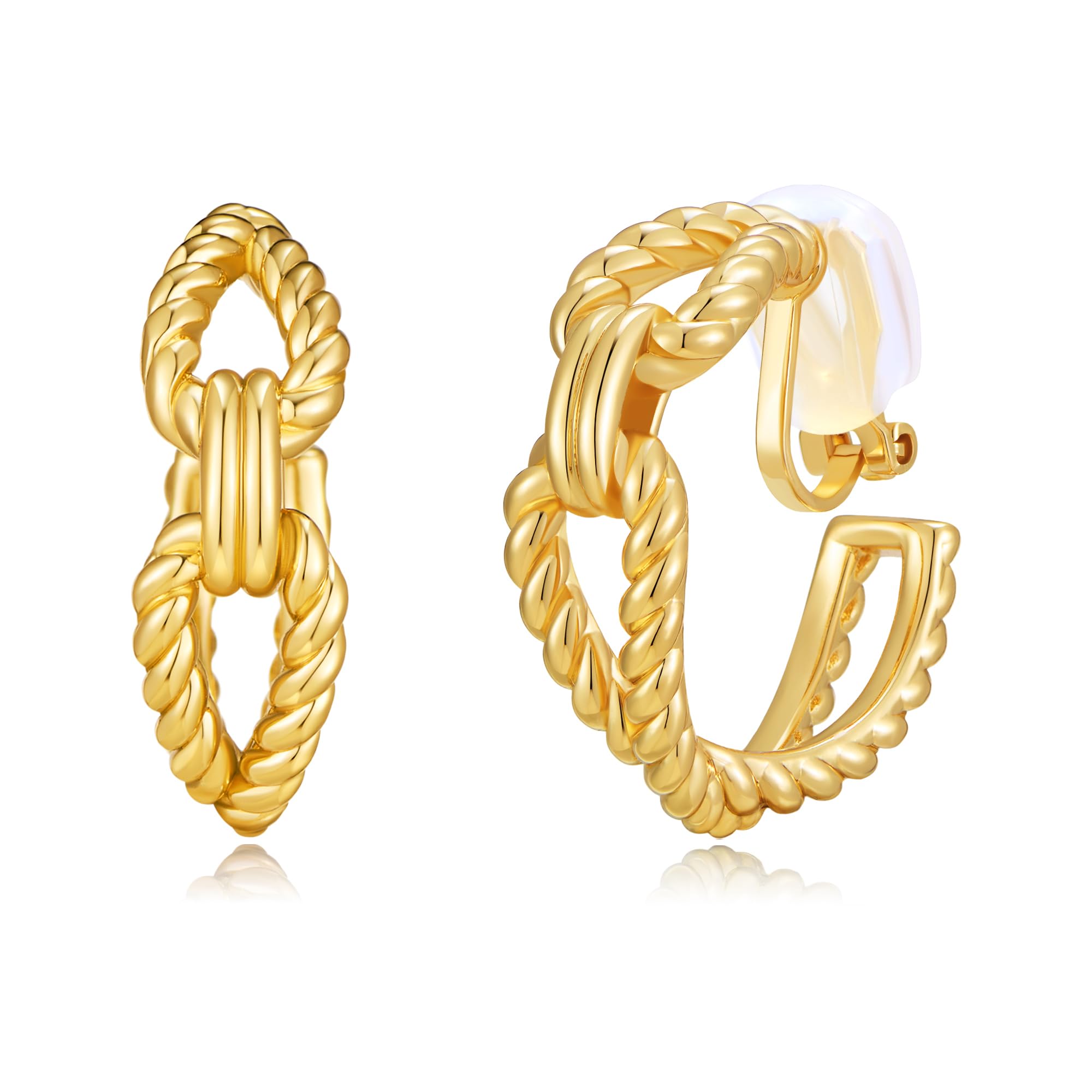 Clip on Earrings for Women Silver and Gold Plated Twisted Rope Hoops Non Pierced C Hoop Earring Lightweight Two Tone Clips Mixed Metal Jewelry Gifts