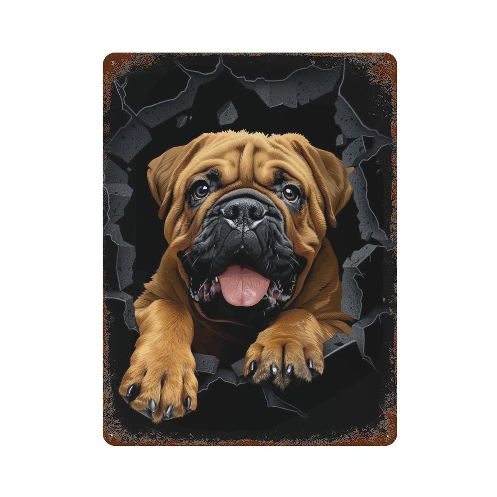 Rust Effect Bullmastiff Distressed Metal Wall Sign 15.7"x11.8", Decorative Metal Wall Art for Living Room, Hallway And Home Decor