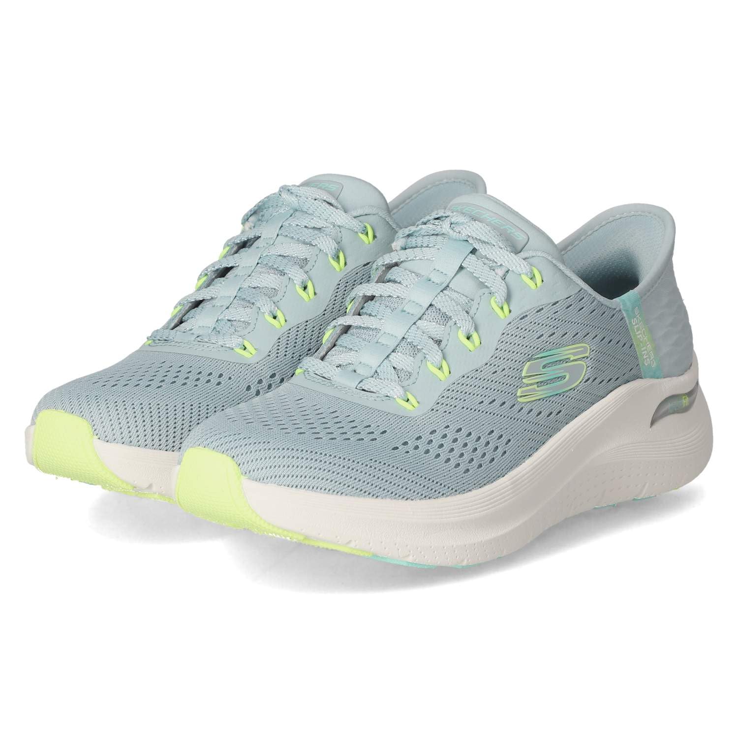 Skechers Women's Arch Fit 2.0 Easy Chic Slip-On Sneakers, Blue Mesh/Lime Trim, 6.5 UK