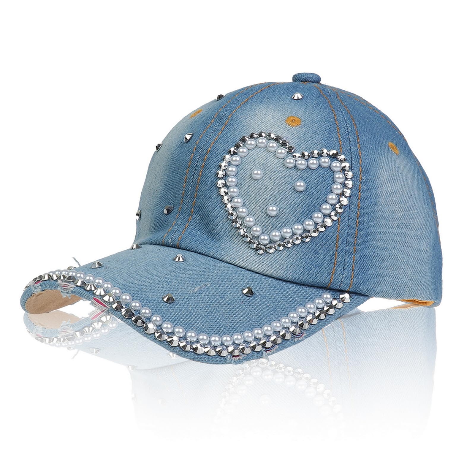 Gorra de béisbol de mezclilla de 6 paneles con diamantes de imitación, con perlas de diamantes de imitación, ajustable, gorra de camionero, hip hop, deportes al aire libre, visera de golf
