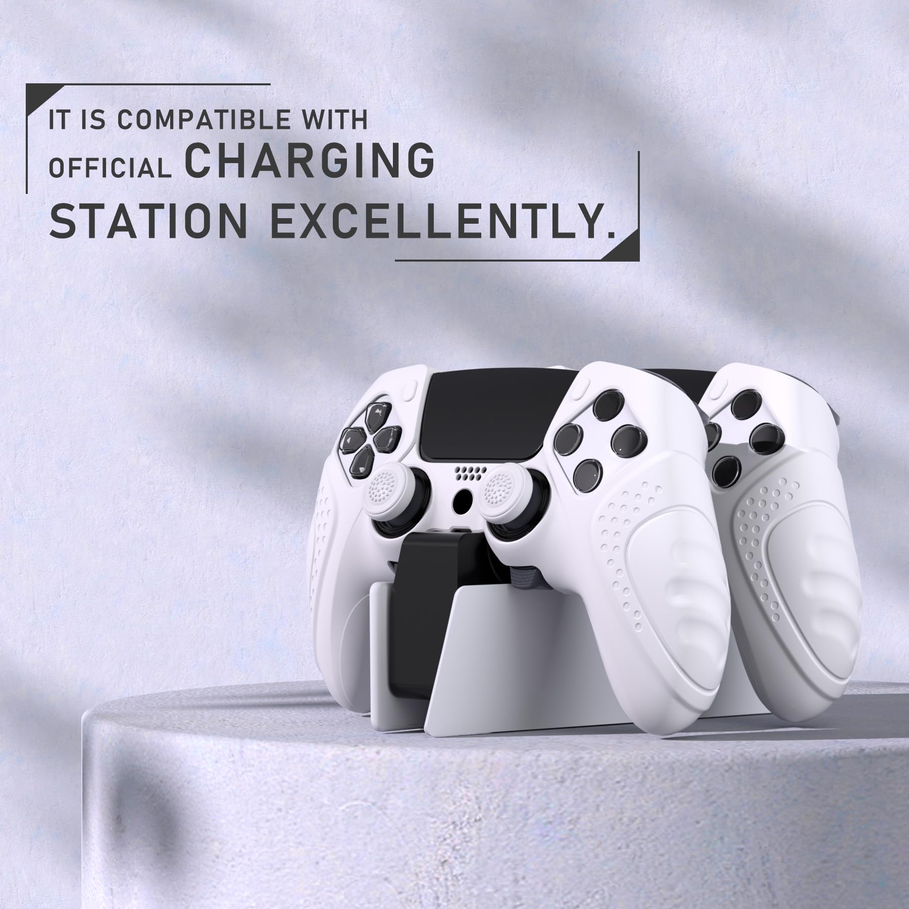 PlayVital Skórki do ps5 Edge Controller,Miękka Silikonowe Ochronne do ps5 Edge,Ergonomiczne Obudowy do ps5 z Nakładkami Kciuki-Biały(Guardian Edition)