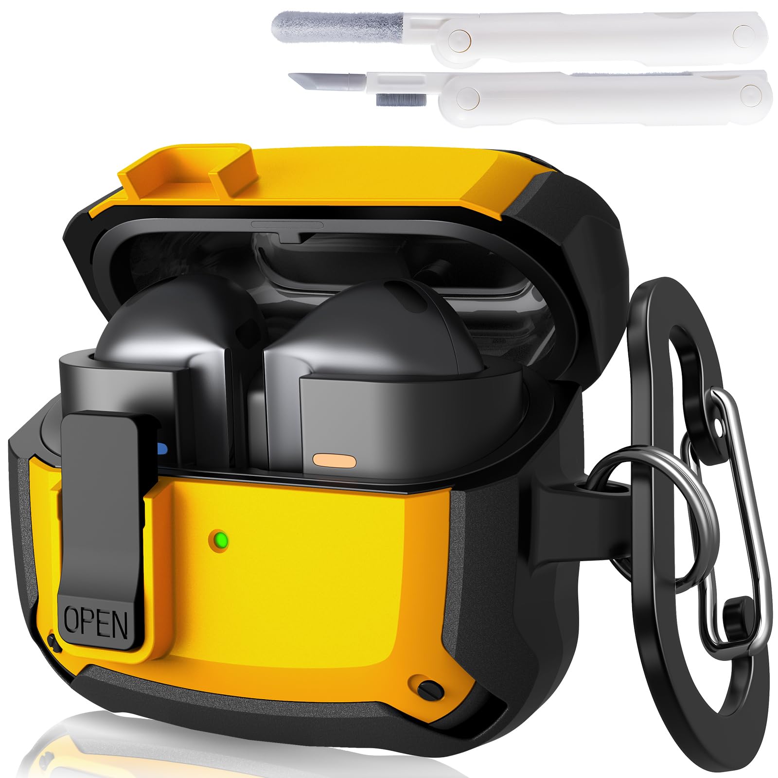 AIRSPO Compatible Samsung Galaxy Buds 3 Case & Pro Case with Cleaner Kit, Military Hard Case with Lock, Wireless Charging, Yellow