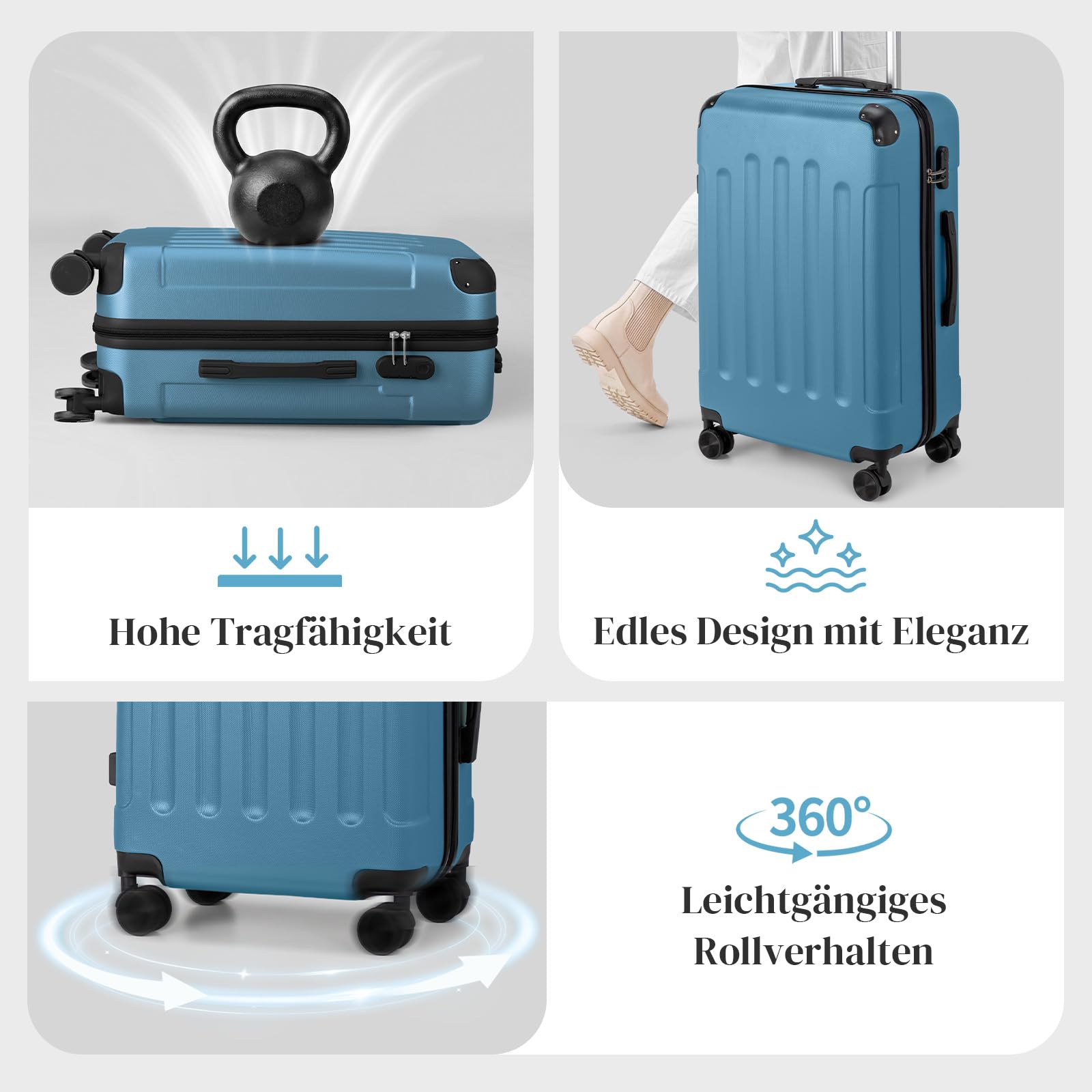 LEADZM Kofferset 4 teilig Hartschale mit verstärkten Ecken, Reisekoffer mit Rollen Groß, Handgepäck, Hartschalenkoffer Groß, Koffer & Trolleys aus ABS (Navyblau)