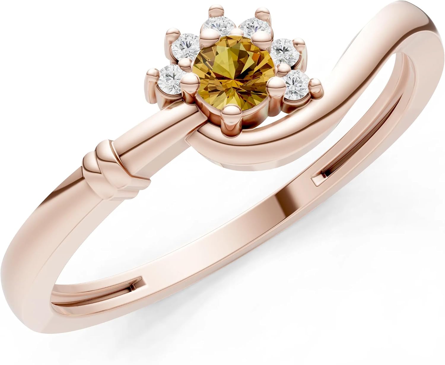 PEORA Round Cut Citrine Stackable Band Available in Solid 10K, 14K or 18K Ring – White, Yellow or Rose Gold
