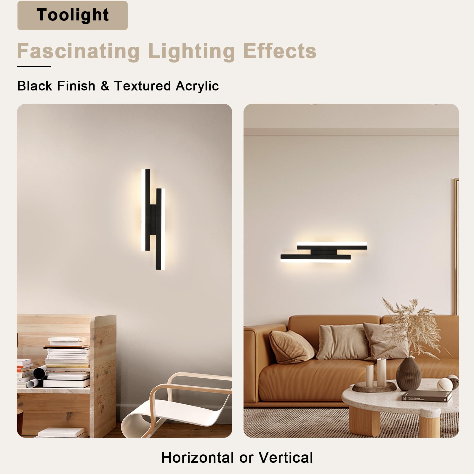 Toolight LED Wall Light Indoor, 16W 1800LM Wall Lights for Living Room 3000K/4500K/6500K - Image 4