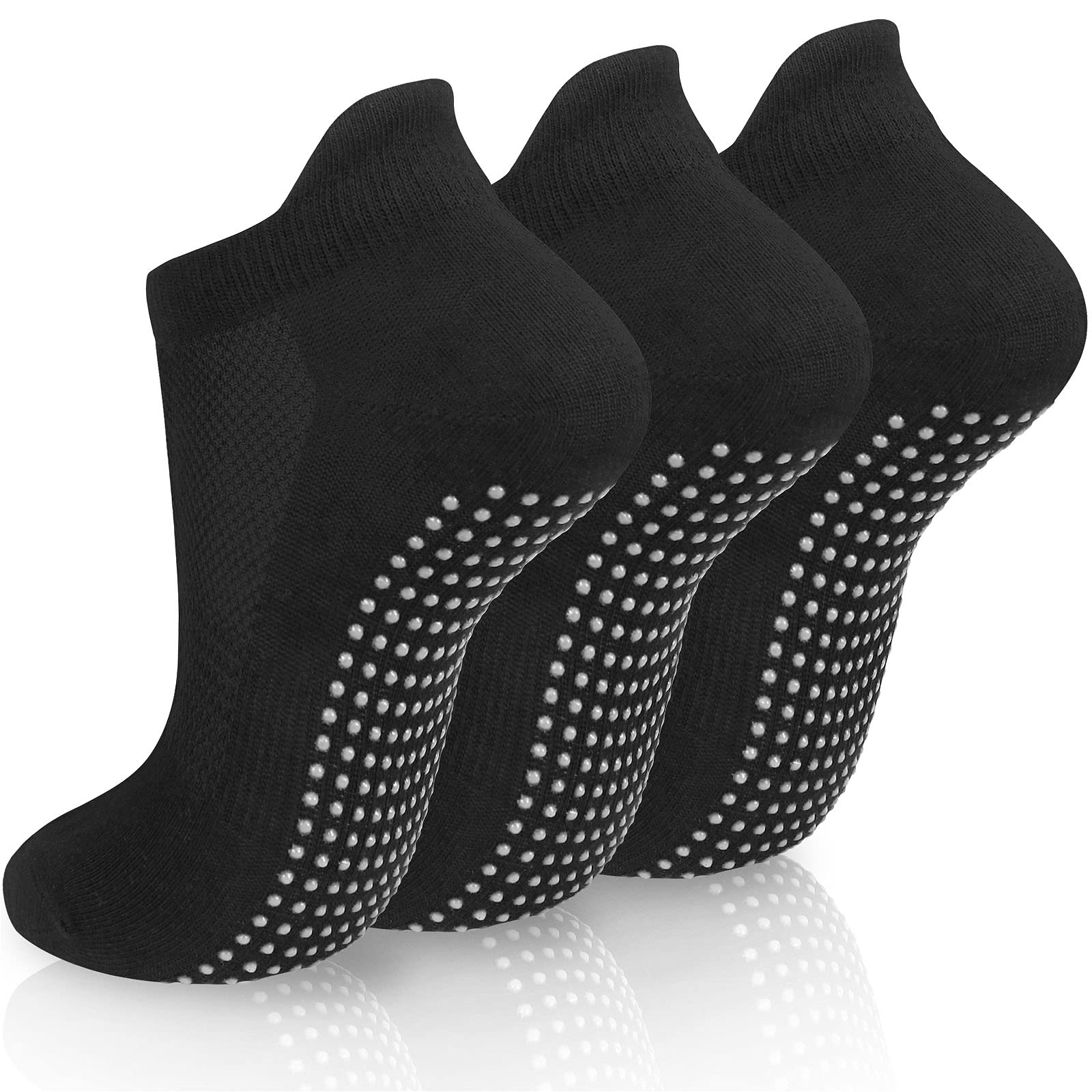 3 Pairs Womens Non Slip Grip Yoga Socks,ladies Anti-slip Pilates Ankle Sock Size 4-8, for Barre Fitness, Ballet, Dance, Home Workout