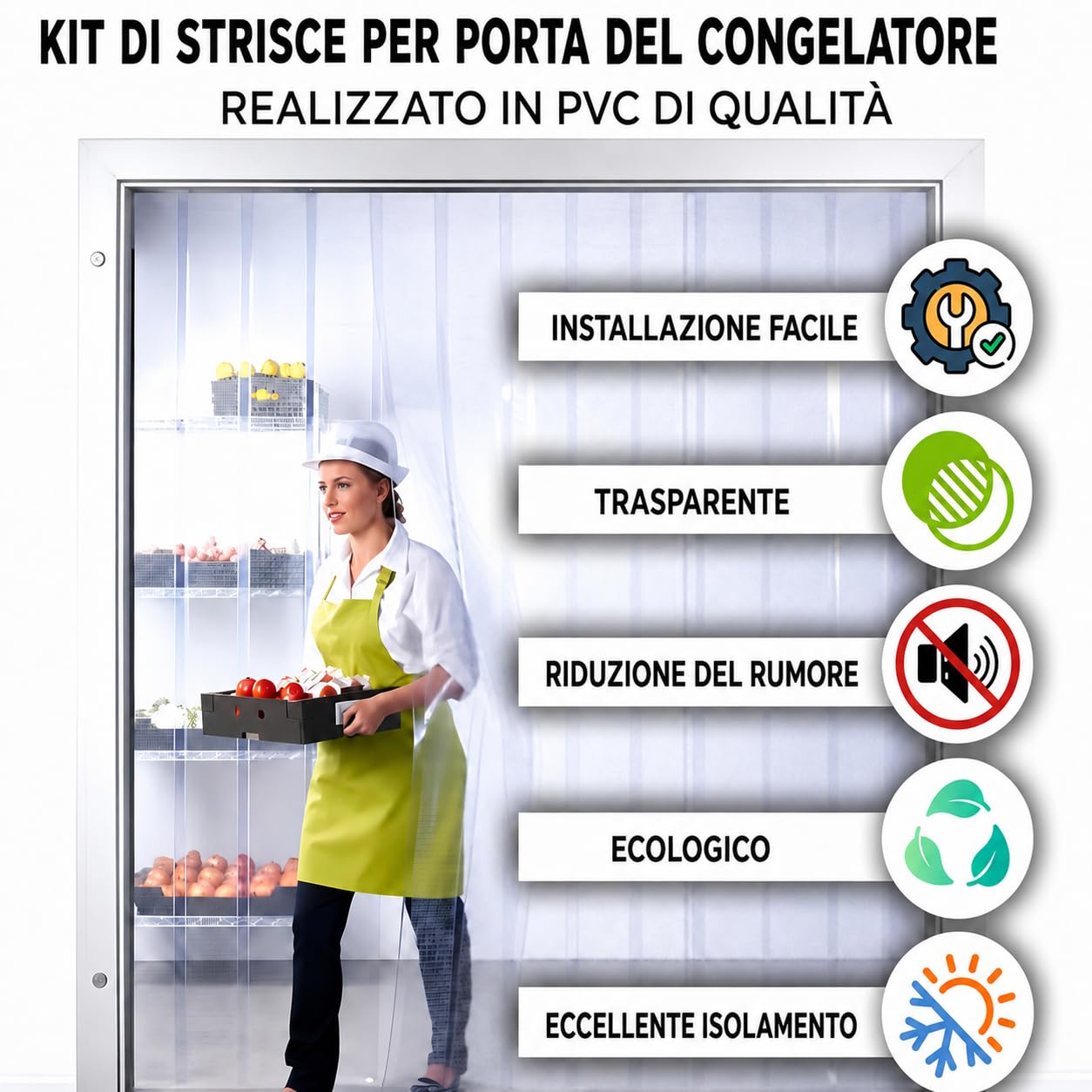 Tenda a Strisce in PVC Trasparente 152x244 cm Tenda Industriale Impermeabile e Resistente per Celle Frigorifere, Magazzini, Garage e Porte Commerciali Facile da Installare