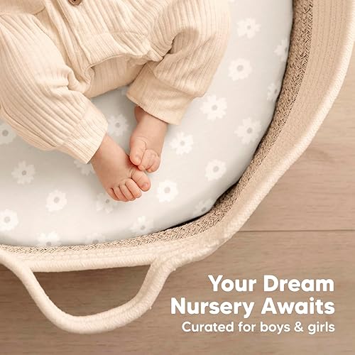 Miniatura 8 de Paquete de 2 sábanas orgánicas de moisés para niñas y niños, sábanas de colchón de moisés 100% algodón compatibles con Halo Bassinest Swivel