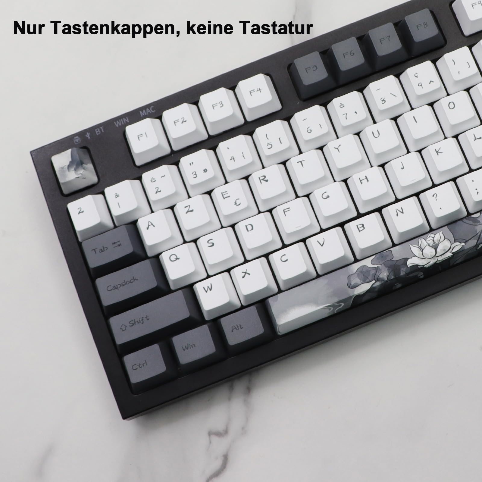 JSJT Capuchons de touches d'encre Lotus ISO français 148 touches PBT Profil OEM avec extracteur de touches pour claviers mécaniques Cherry MX Switch 61/68/84/87/96/108