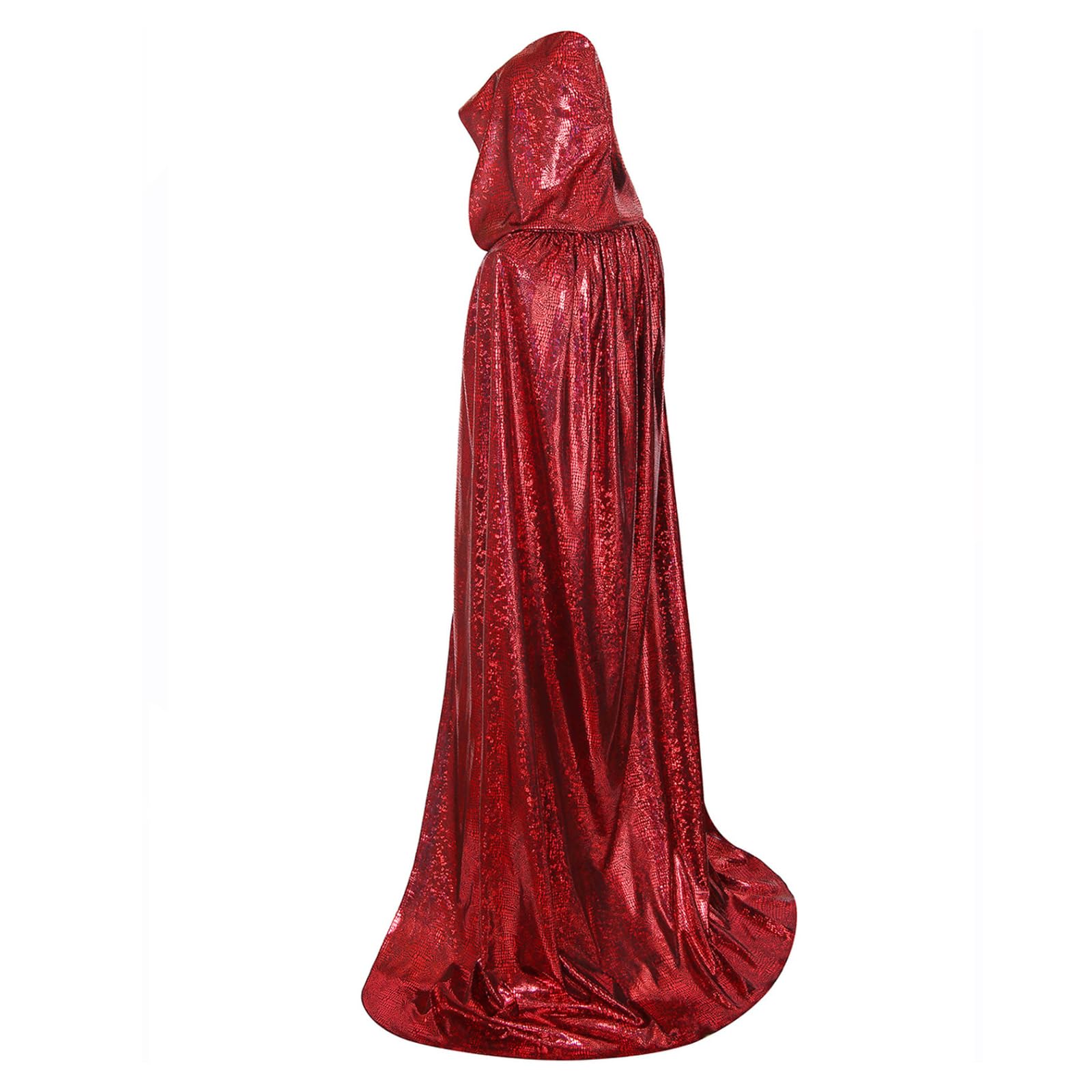 RRCBMD Adult Unisex Full Length Hooded Cloak Sparkle Shiny Cape with Hood Women Men Halloween Mardi Gras Wizard Cosplay Costume Red 43.3Inch
