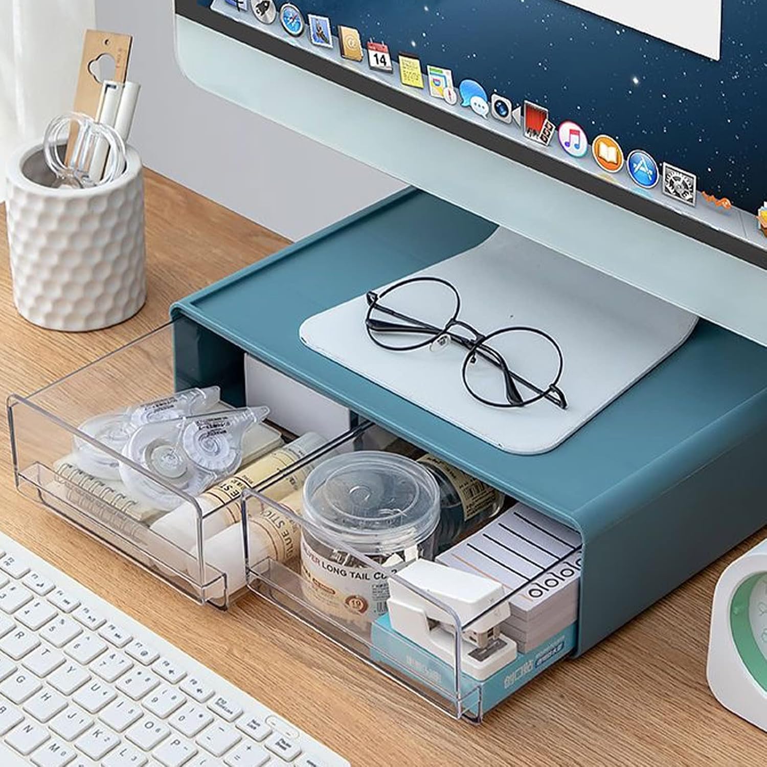 Large Stackable Desk Organizer Drawers, Plastic Desk Storage Drawers, Makeup Organizer Drawers with 3 Drawers for Desk, Home, School, Desktop, Dressing Table(Blue)