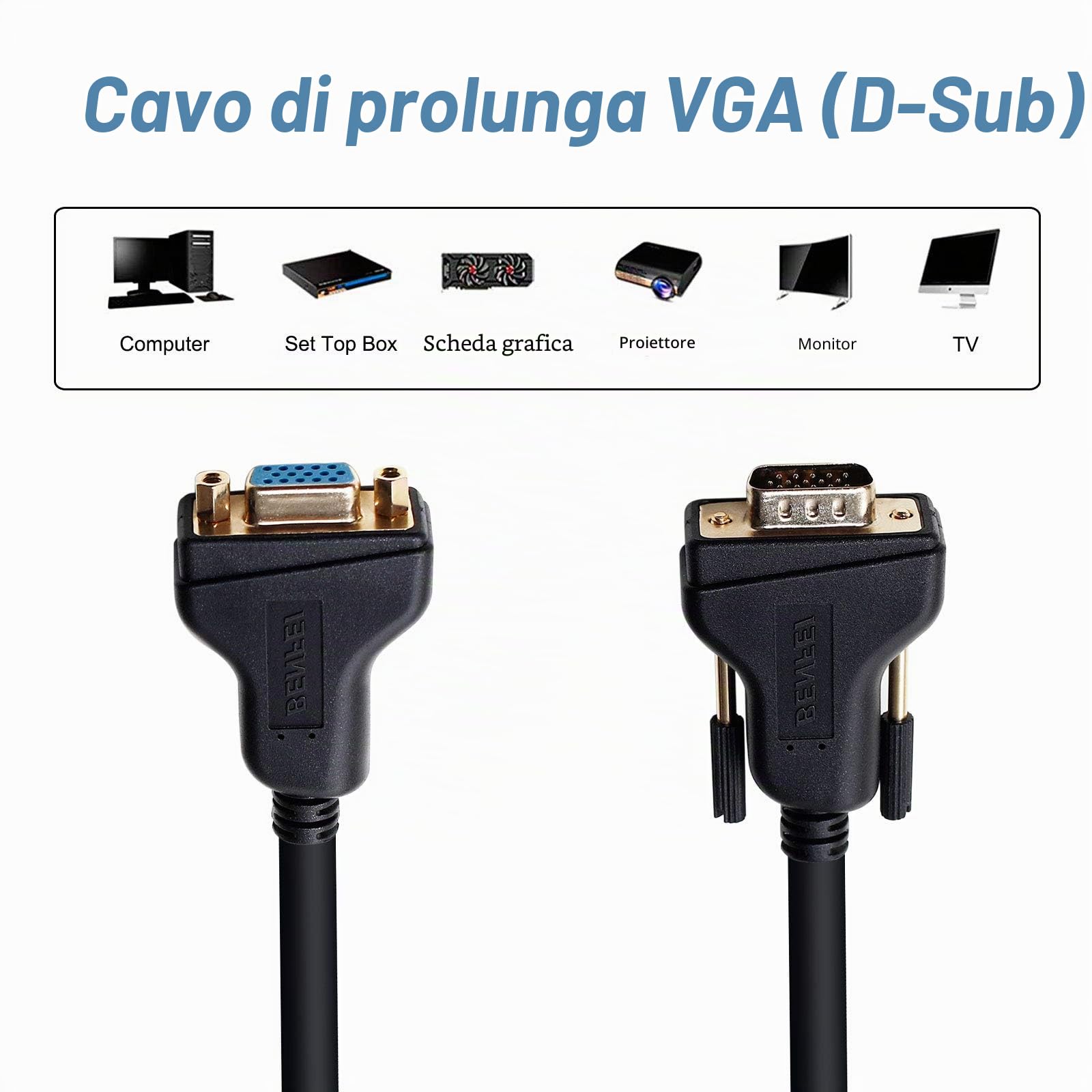 BENFEI Cavo di prolunga VGA, cavo VGA maschio a femmina, 1,8 metri