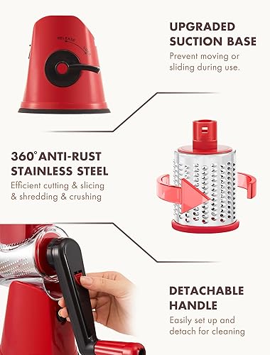 Miniatura 6 de GDL Rallador de queso rotativo, rallador de queso 5 en 1 mejorado con manivela, trituradora de queso multiusos con asa, cortador de verduras para