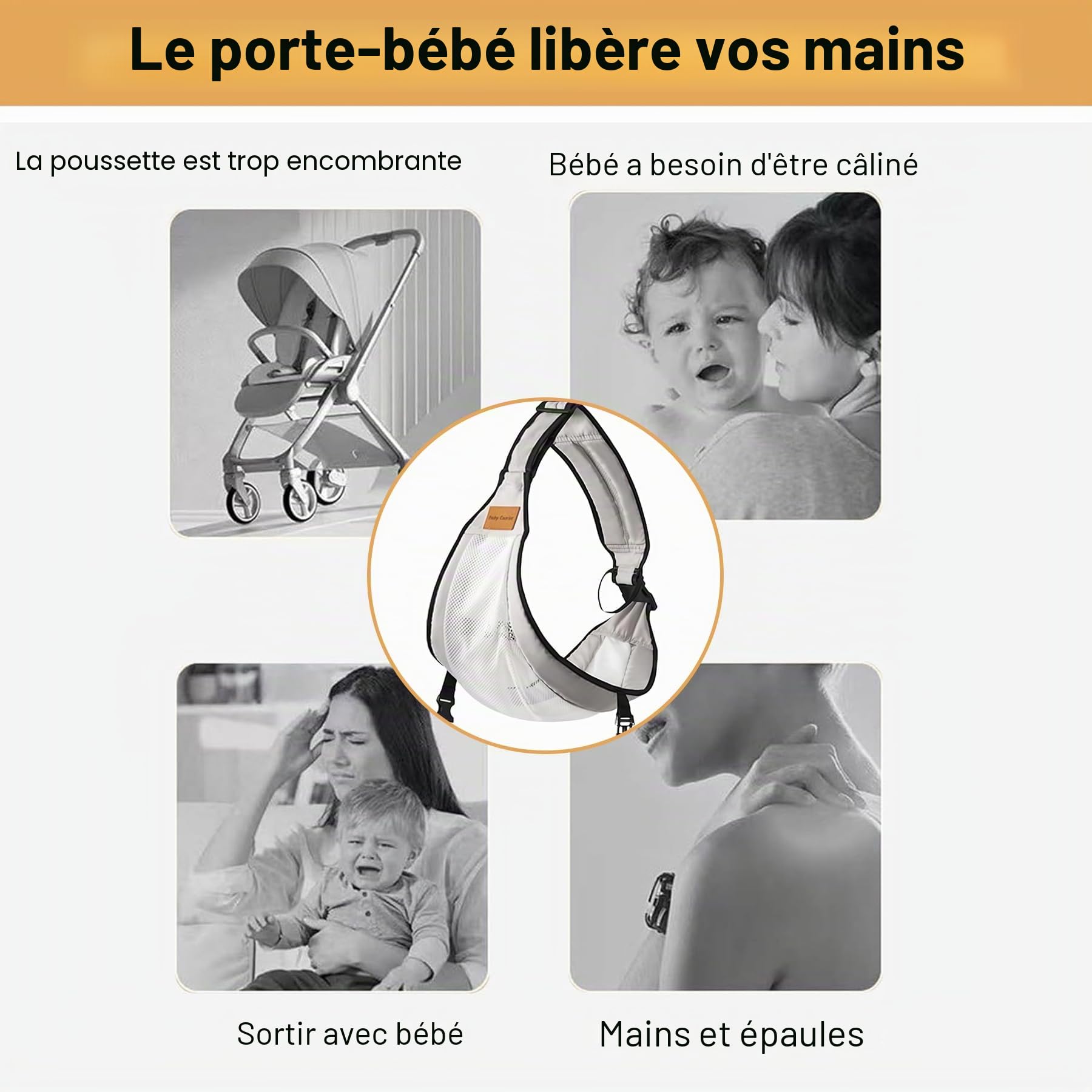 Porte-Bébé LatéRale Portable Respirant Réglable Nouveau-né 3-36 Mois