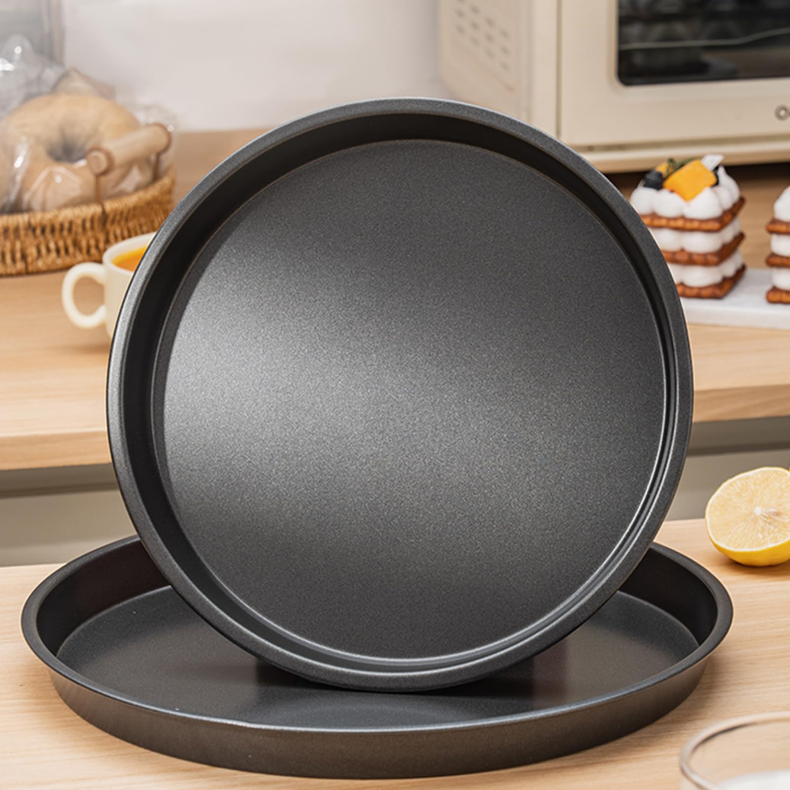 Paquete de 4 bandejas antiadherentes para hornear pizza, bandeja para hornear pizza, bandeja antiadherente para horno, apta para lavavajillas (12 pulgadas)