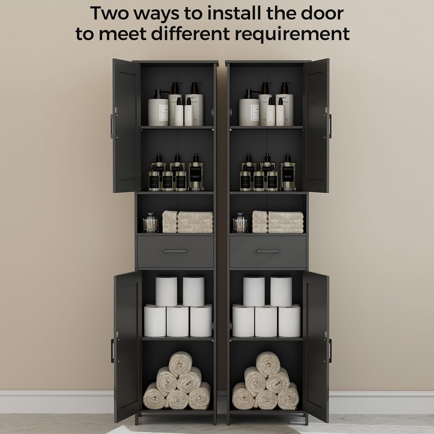 Bathroom Storage Cabinet with Reversible Doors