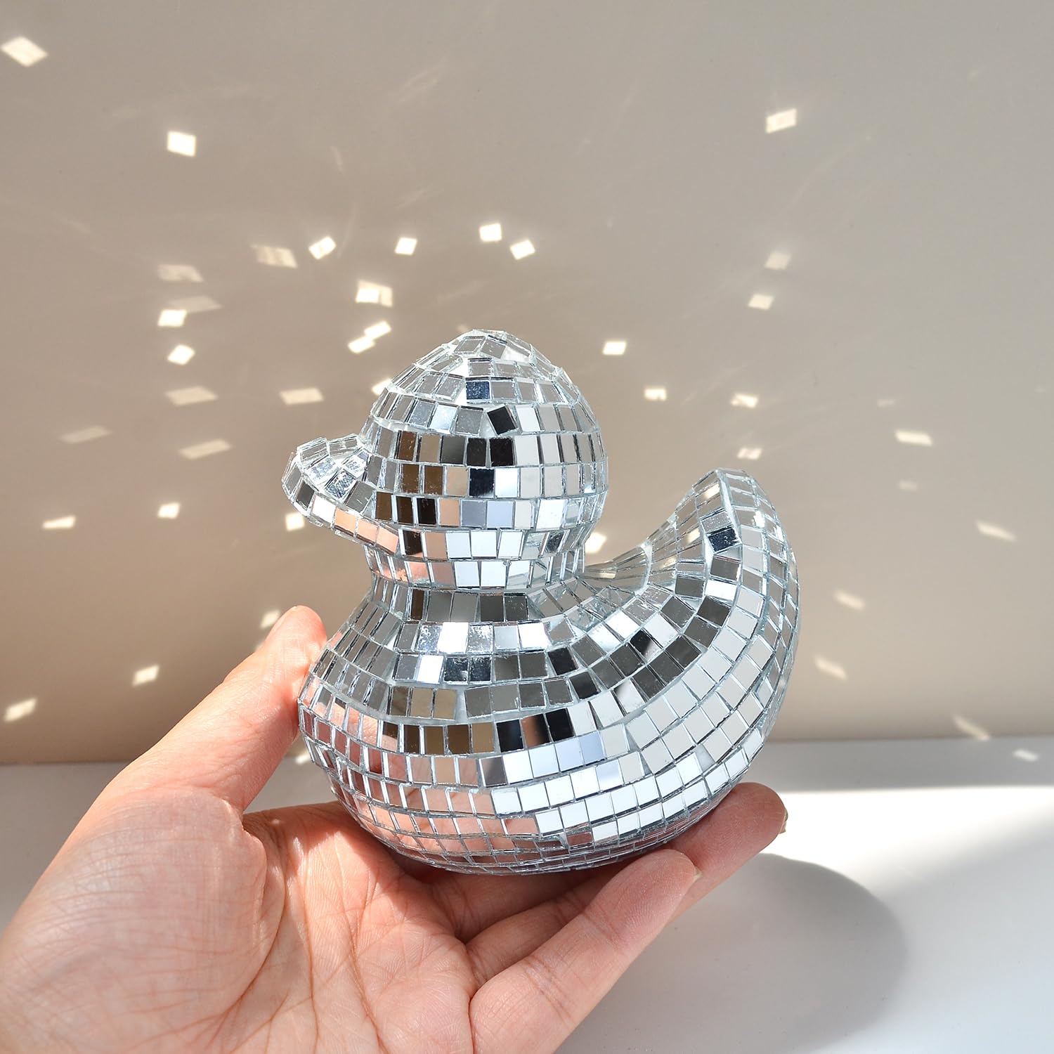 1pc Disco Duck Disco Ball Duck Shape Ornament Reflective Mirrored Glass Decorative Accent for Cake Decoration Disco Themed Party Wedding