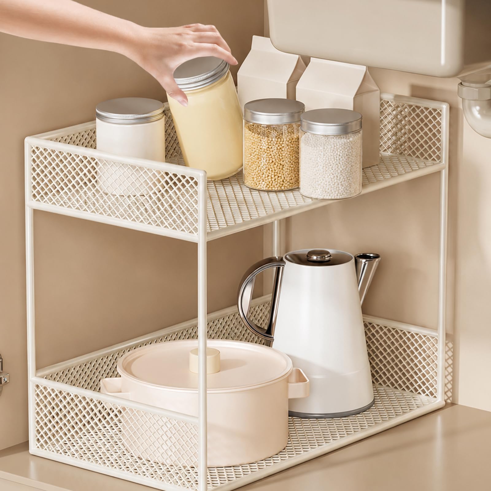 Organizador Bajo Fregadero Cocina, Estante con Cestas de Malla Elegante y Barandillas Elevadas, Almacenamiento Compacto para Cocina, Baño, Sala de Estar y Despensa black 7.8x15.7x13.7in/20x40x35cm