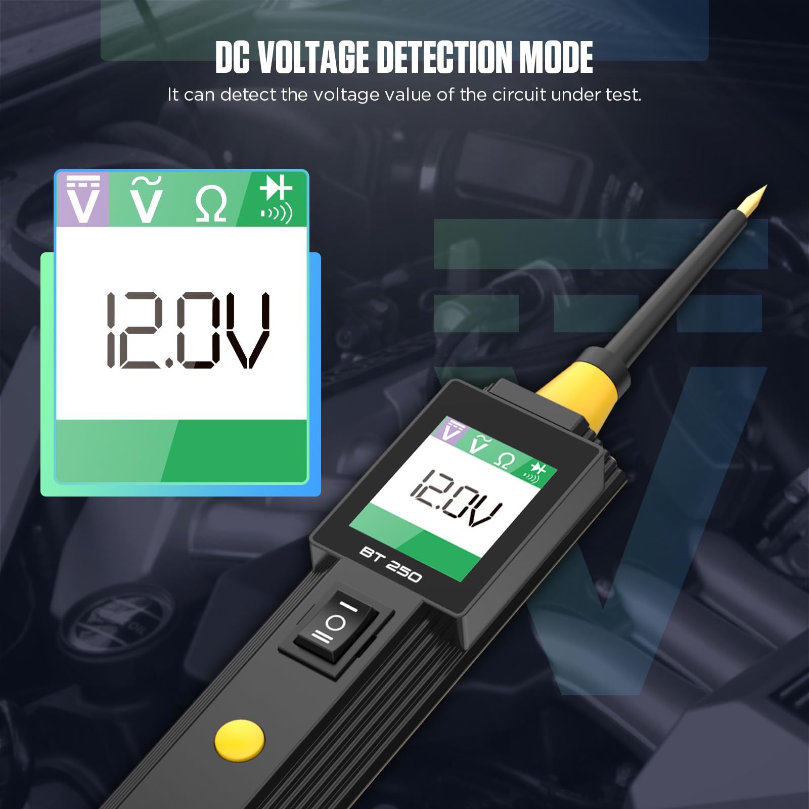 BT250 - Tester per circuito auto, 12 V, 24 V, strumento per sistemi elettrici, rilevatore di luce, tester di tensione AC/DC, multimetro, rilevatore di cortocircuito, tester di sicurezza relè