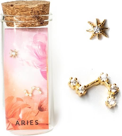 18k Gold Mismatched Stud Earring, Zodiac Star Stud Earrings Gift Set, Birthday Birth Flower, Astrology Gifts Women, Mother's Day Gifts