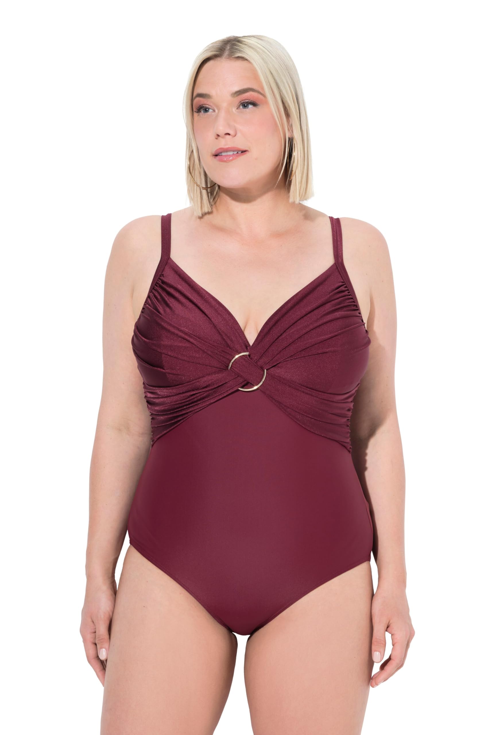 Ulla Popken Damen große Größen Übergrößen Plus Size Badeanzug, ohne Softcups, Träger verstellbar, recycelt 836479