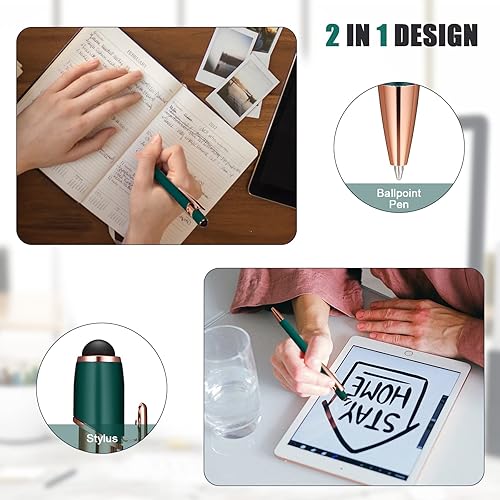 Miniatura 10 de Tenare 12 bolígrafos de metal 2 en 1 con punta de lápiz capacitivo, bolígrafo de tinta negra de 0.039 pulgadas para pantallas táctiles (morado y