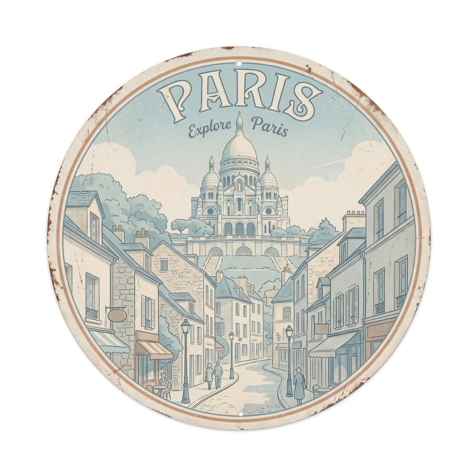 Vintage Travel Parisian Sacre Heart Metal Tin Sign Plaque