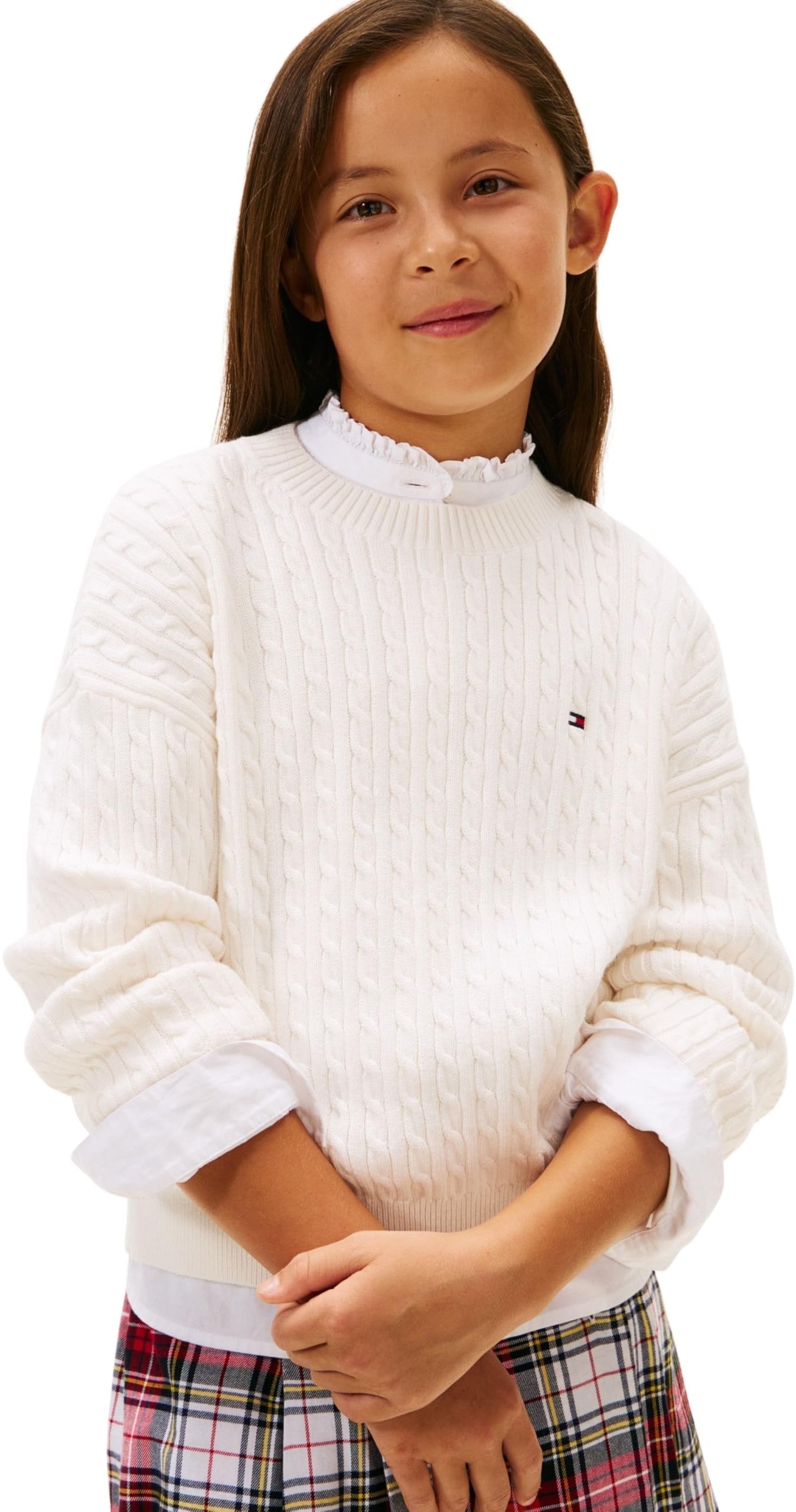 Tommy Hilfiger Cable Sweater Kg0kg08848 Suéter pulóver, White (Ivory Silk), 4 años para Niñas