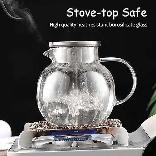 Miniatura 5 de Tetera de vidrio apta para estufa y microondas, hervidor de té de vidrio de borosilicato con tapa colador, tetera de vidrio de 44 onzas  44.0 fl oz