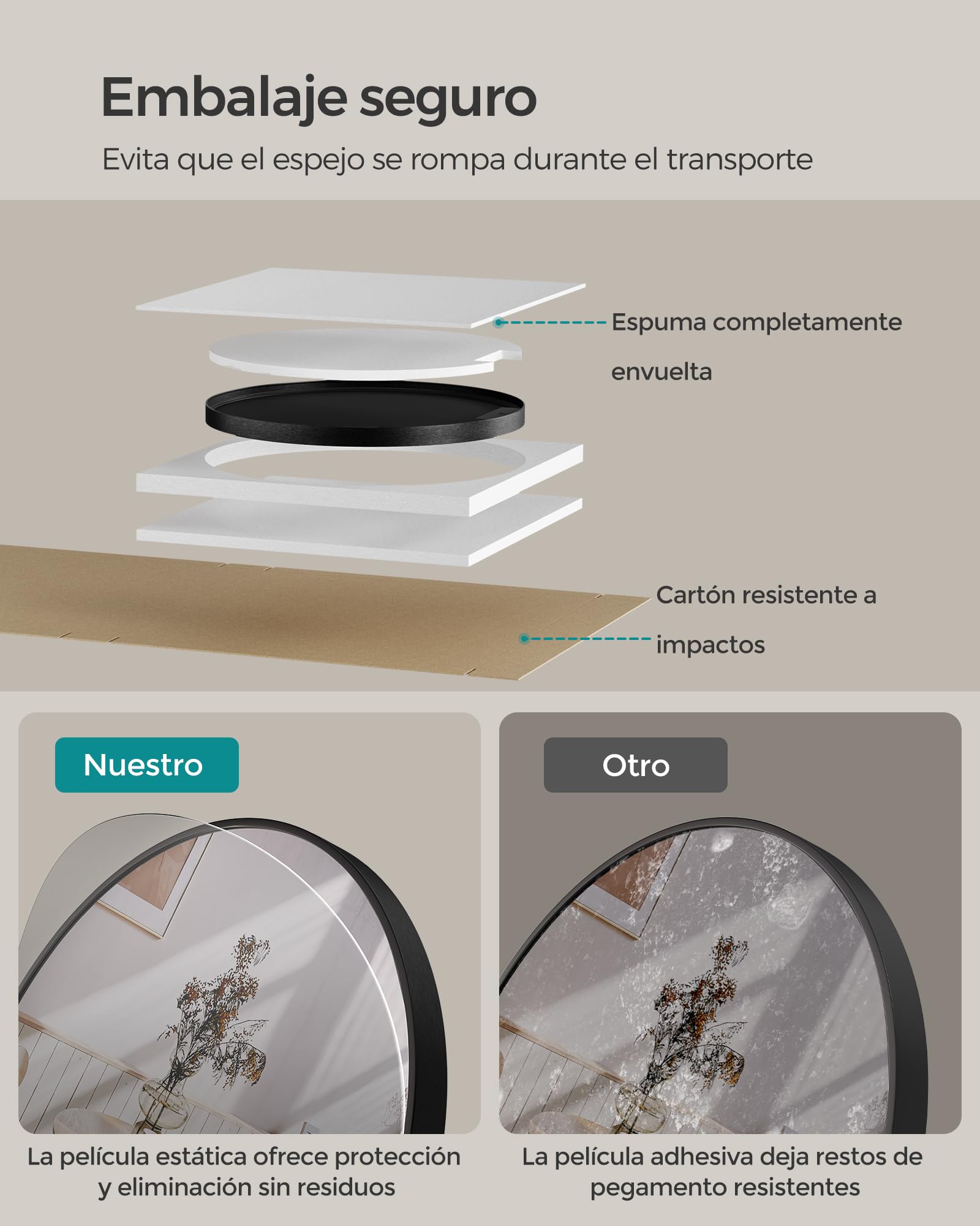 SONGMICS Espejo Redondo, Espejo de Baño para Pared de 61 Cm, Marco de Metal, Fácil Montaje, Espejo de Pared Moderno para Baño, Sala de Estar, Dormitorio, Entrada, Pasillo, Negro Tinta LWM102B01
