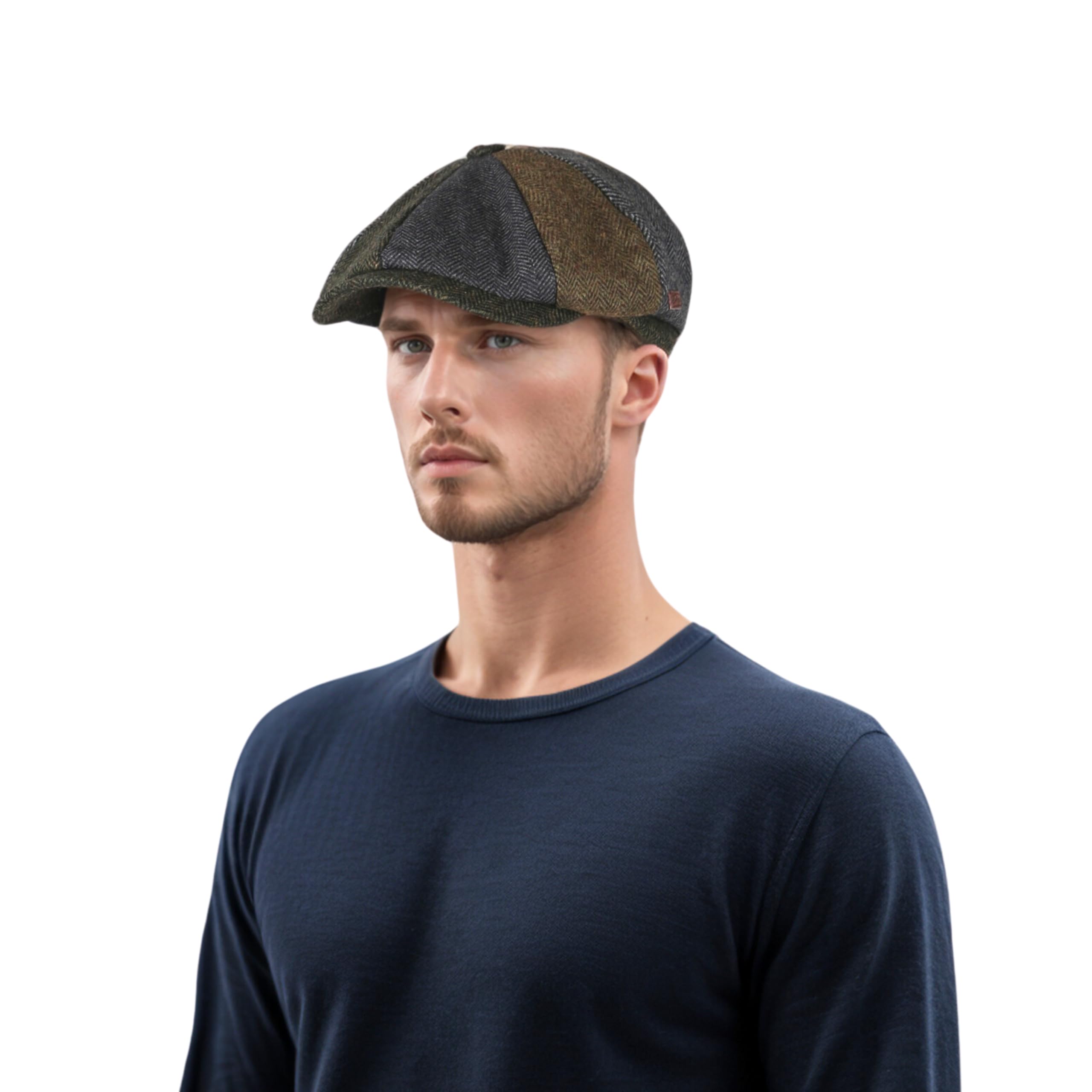 hatsXcaps Newsboy Cap for Men & Women | Classic 8-Panel Flat Cap, 30% Wool & 70% Polyester, Peaky Blinders Style Patchwork Hat, Breathable & Lightweight Gatsby Cap for All-Season Wear Olive Green