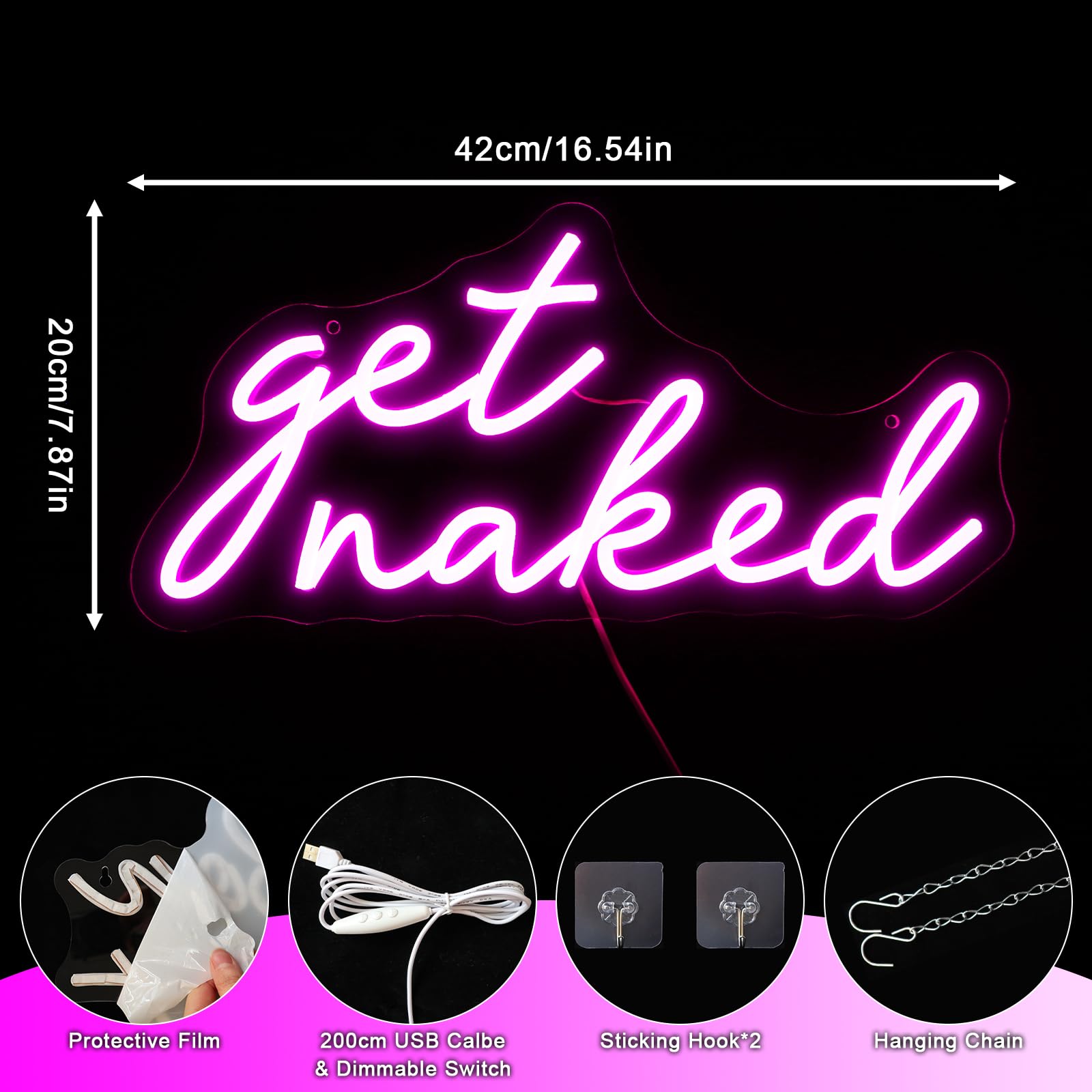 Get Naked Neon Schild Rosa Led Neonschild Wand Schriftzug Neon Sign USB Nackt werden Led Schild für Schlafzimmer Heim Badezimmer Bar Shop Club Store Pub Salon Dekoration Party